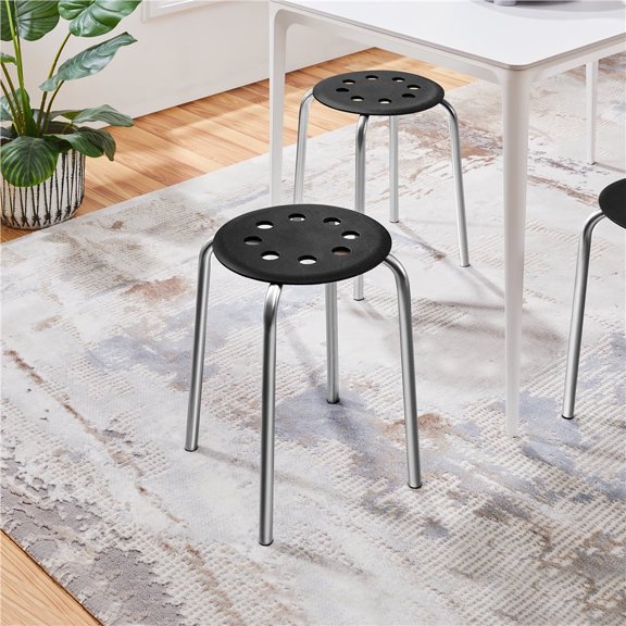 Yaheetech Set of 5 Round Stackable Stools for School, Library and Office, Silver