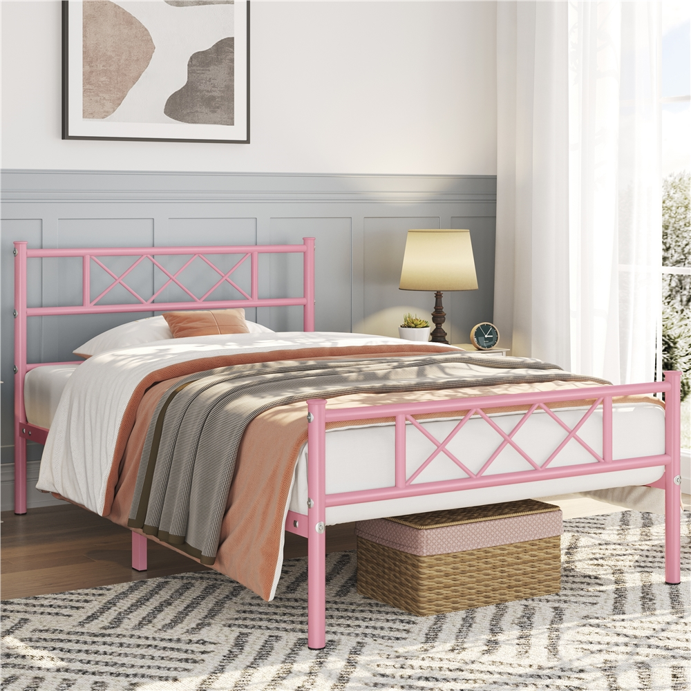 Yaheetech Simple Metal Platform Bed Frame, Twin XL,Pink - image 1 of 9