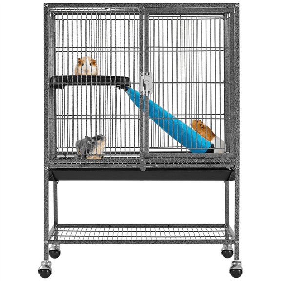 Yaheetech Small Animal Cage with Rolling Wheels, Removable Ramp & Platform, Black