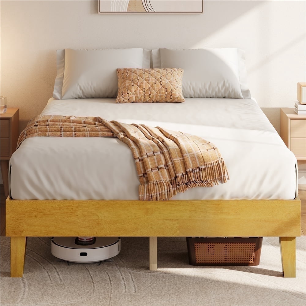 Yaheetech Solid Wood Platform Bed Frame with Wooden Slat Support, Natural Wood, Full