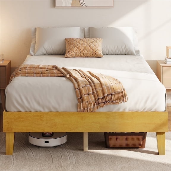 Yaheetech Solid Wood Platform Bed Frame with Wooden Slat Support, Natural Wood, Full