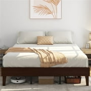 Yaheetech Solid Wood Platform Bed Frame with Wooden Slat Support, Dark Walnut, King