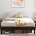 thumbnail image 1 of Yaheetech Solid Wood Platform Bed Frame with Wooden Slat Support, Dark Walnut, King, 1 of 9