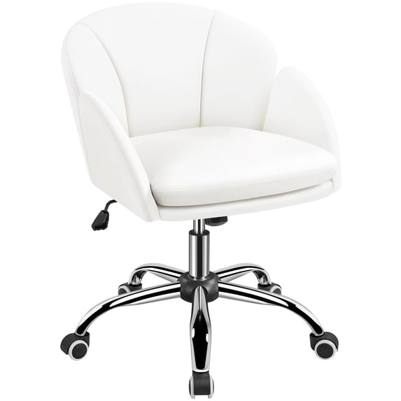 Yaheetech Swivel Rolling Desk Chair Makeup Vanity Chair with Armrests, White
