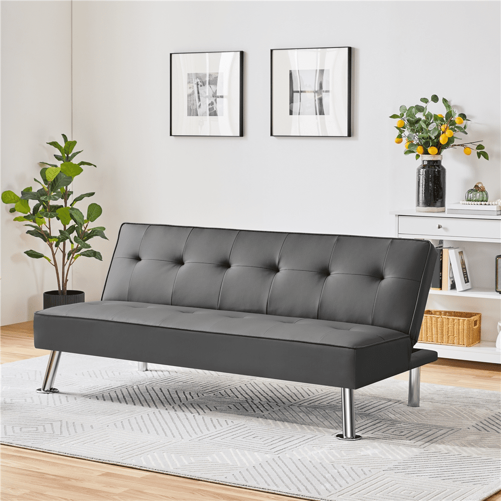 Yaheetech Tufted Faux Leather Sofa Bed Convertible Futon With Chrome