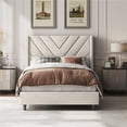 thumbnail image 1 of Yaheetech Twin Size Upholstered Platform Bed with Geometric Tufted Headboard, Beige, 1 of 7