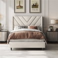 thumbnail image 1 of Yaheetech Twin Size Upholstered Platform Bed with Geometric Tufted Headboard, Beige, 1 of 7