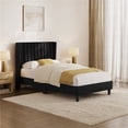 thumbnail image 1 of Yaheetech Twin Upholstered Bed Frame with Wood Slat Support, No Box Spring Needed, Black, 1 of 8
