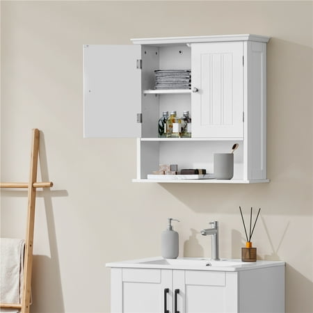 Yaheetech Two Door Wall Mounted Bathroom Cabinet with Open Compartment, White