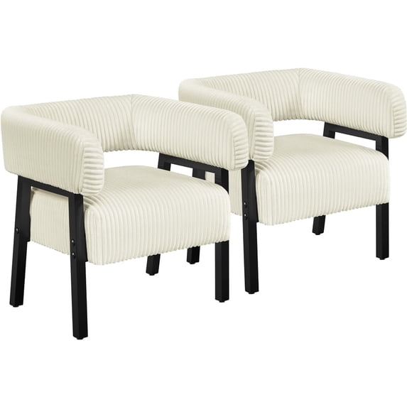 Yaheetech Upholstered Barrel Accent Chairs with Solid Wood Legs, Set of 2, Beige