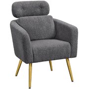 Yaheetech Upholstered Boucle Barrel Accent with Adjustable Headrest,Dark Gray