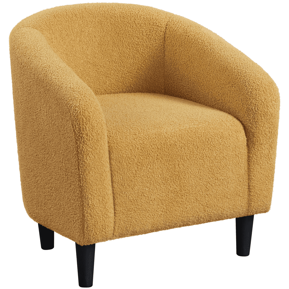 Mustard Yellow Boucle Barrel Accent Chair with Manufactured Wood Frame
