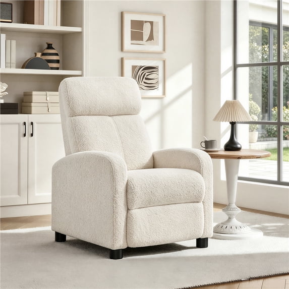 Yaheetech Upholstered Boucle Recliner Adjustable Reclining Chair w/ Pocket Spring, Ivory