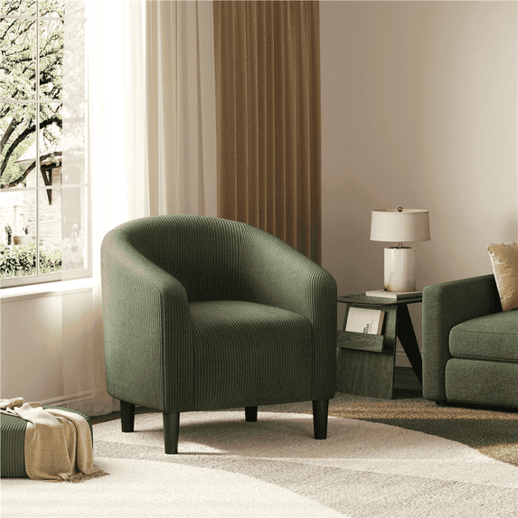 Yaheetech Upholstered Corduroy Accent Chair for Living Room, Dark Green
