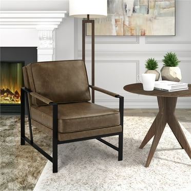 Yaheetech Upholstered Faux Leather Accent Chair,Brown