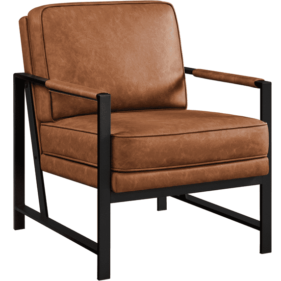 Yaheetech Upholstered Faux Leather Accent Chair, Light Brown