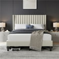 thumbnail image 1 of Yaheetech Upholstered Platform Bed Frame with Channel Tufted Headboard, Full, Ivory, 1 of 6
