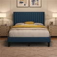 thumbnail image 1 of Yaheetech Upholstered Platform Bed Frame with Channel Tufted Headboard, Full, Navy Blue, 1 of 6