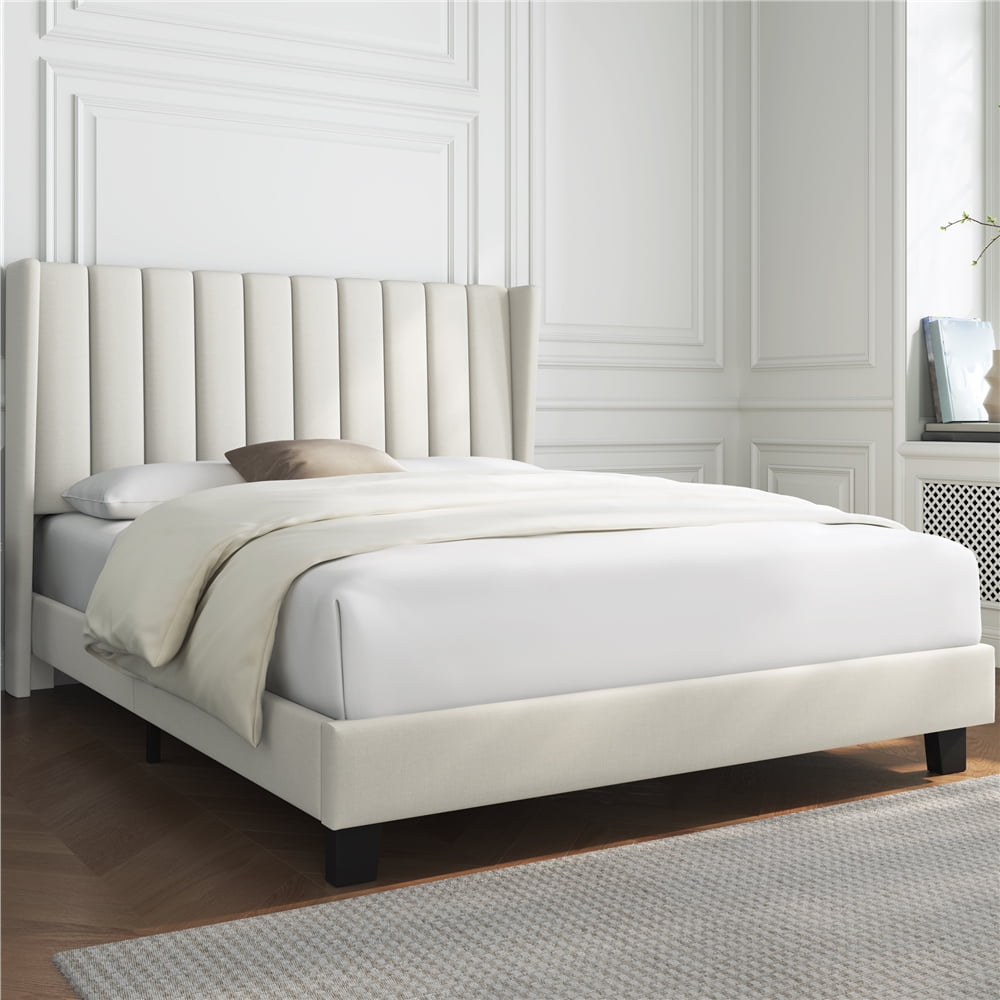 Yaheetech Upholstered Platform Bed Frame with Channel Tufted Headboard