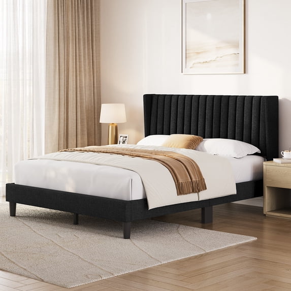 Yaheetech Upholstered Platform Bed Frame with Channel Tufted Headboard ...