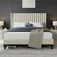 thumbnail image 1 of Yaheetech Upholstered Platform Bed Frame with Channel Tufted Headboard, Queen, Ivory, 1 of 6