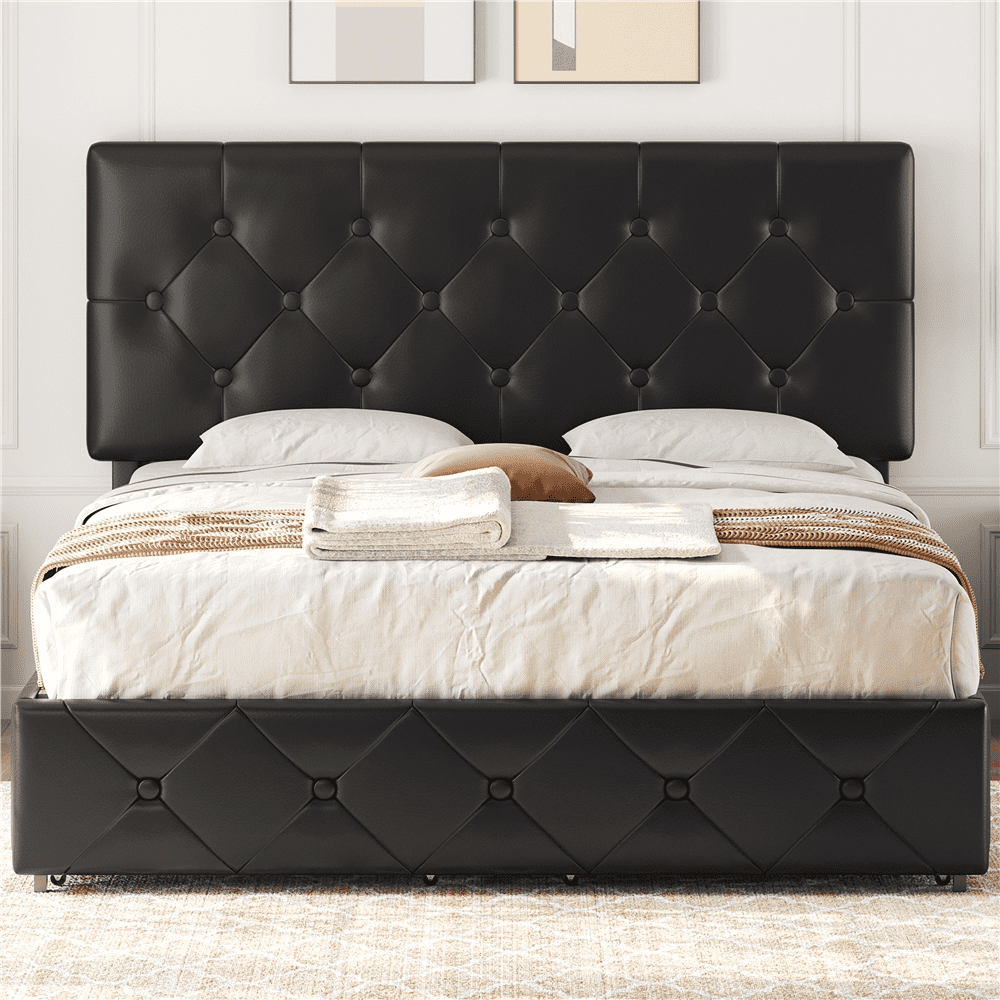 Yaheetech Queen Size Upholstered Platform Bed Frame with Underneath ...