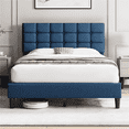 thumbnail image 1 of Yaheetech Upholstered Platform Bed with Square Tufted Headboard, Full, Navy Blue, 1 of 8