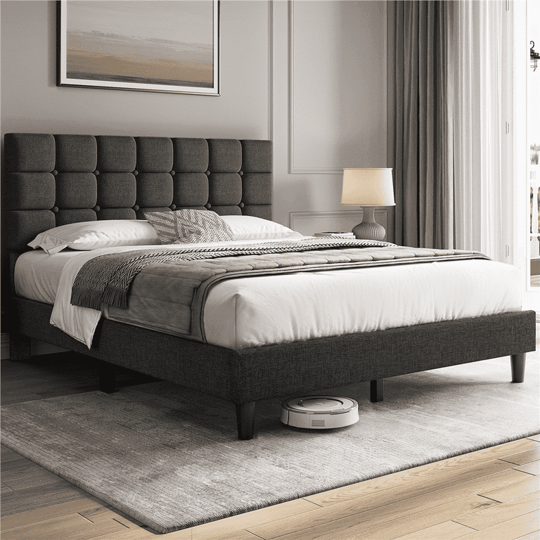 ykttです。 Yaheetech Queen Size Upholstered Platform Bed with Square