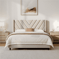 thumbnail image 1 of Yaheetech Upholstered Platform Bed with Tufted Headboard, Queen, Beige, 1 of 7
