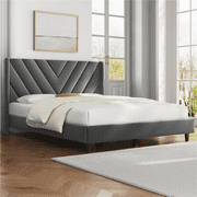 Yaheetech Upholstered Platform Bed with Tufted Headboard, Queen, Dark Gray