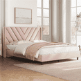 thumbnail image 1 of Yaheetech Upholstered Platform Bed with Tufted Headboard, Queen, Pink, 1 of 7
