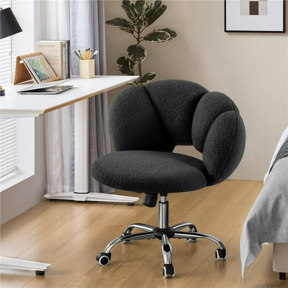 Yaheetech Upholstered Rolling Desk Chair with Cloud Shaped Backrest, Black