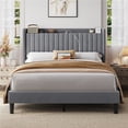thumbnail image 1 of Yaheetech Velvet Platform Bed with Charging Station and USB Ports, Light Gray, 1 of 7