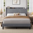 thumbnail image 1 of Yaheetech Velvet Upholstered Platform Bed with Charging Outlets & USB Ports, Queen, Light Gray, 1 of 7