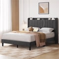 thumbnail image 1 of Yaheetech Queen Size Velvet Platform Bed with Charging Outlets and USB Ports, Dark Gray, 1 of 7