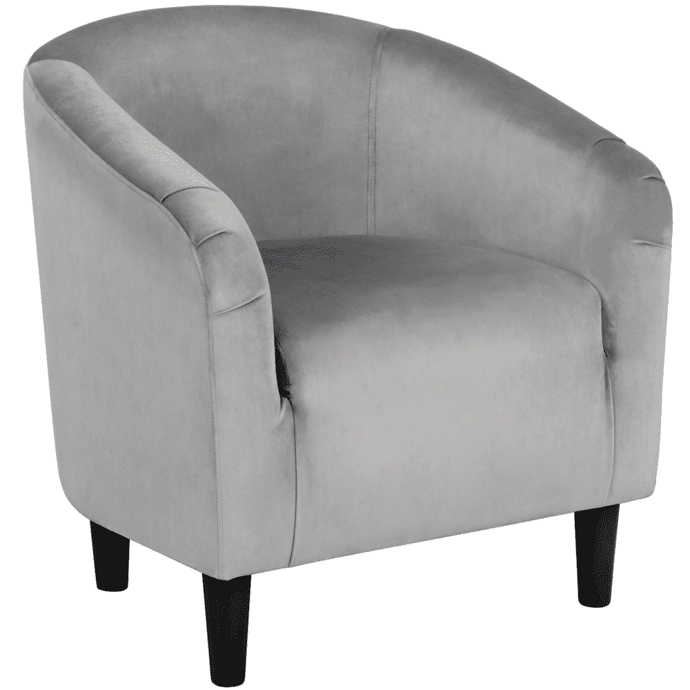 Gray Velvet Barrel Accent Chair with Manufactured Wood Frame