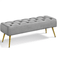 thumbnail image 1 of Yaheetech Velvet Upholstered Button Tufted Footstool Bench for Bedroom, Gray, 1 of 9