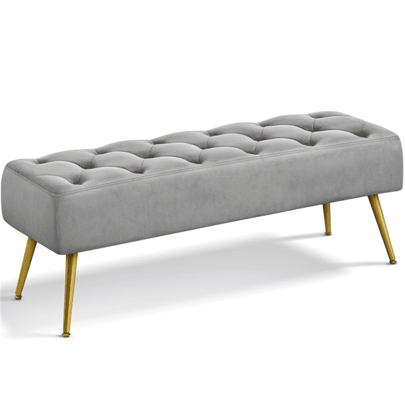 Yaheetech Velvet Upholstered Button Tufted Footstool Bench for Bedroom, Gray