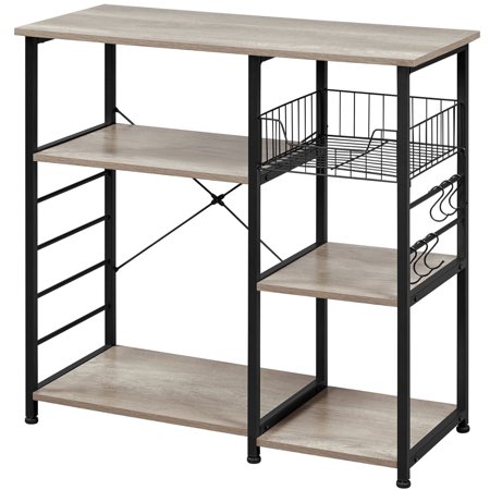 Yaheetech Vintage Baker's Rack Kitchen Island Metal Frame Microwave Stand with Basket/Hooks/Storage Shelf, Gray price history and forecast - Yaheetech 6013435