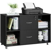 Yaheetech Vintage File Cabinet with 2 Drawers and 4 Open Storage Shelves,Black