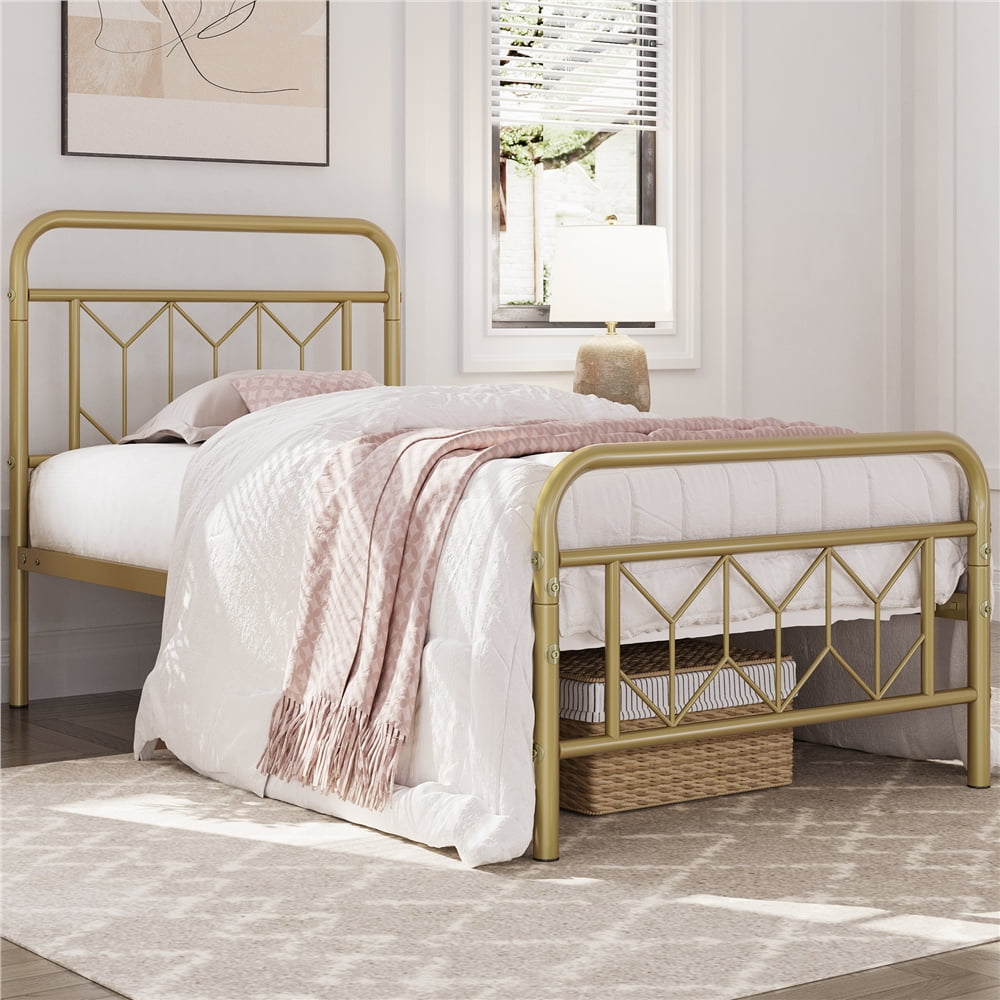 Yaheetech Vintage Metal Bed Frame with Diamond Pattern, Twin,Antique