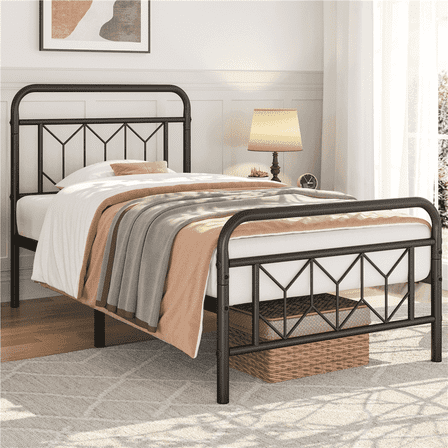 Yaheetech Vintage Metal Bed Frame with Diamond Pattern, Twin,Black
