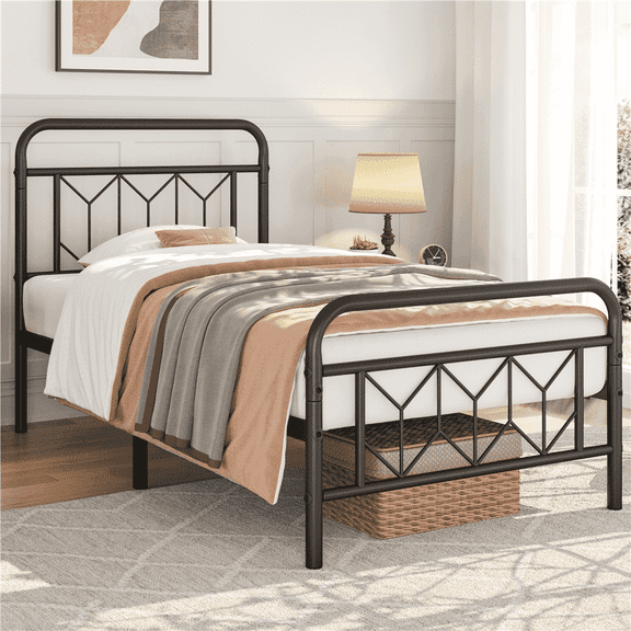 Yaheetech Vintage Metal Bed Frame with Diamond Pattern, Twin,Black