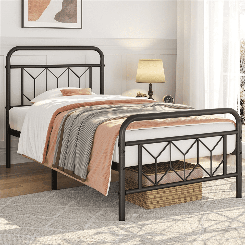 Yaheetech Vintage Metal Bed Frame with Diamond Pattern, Twin,Black