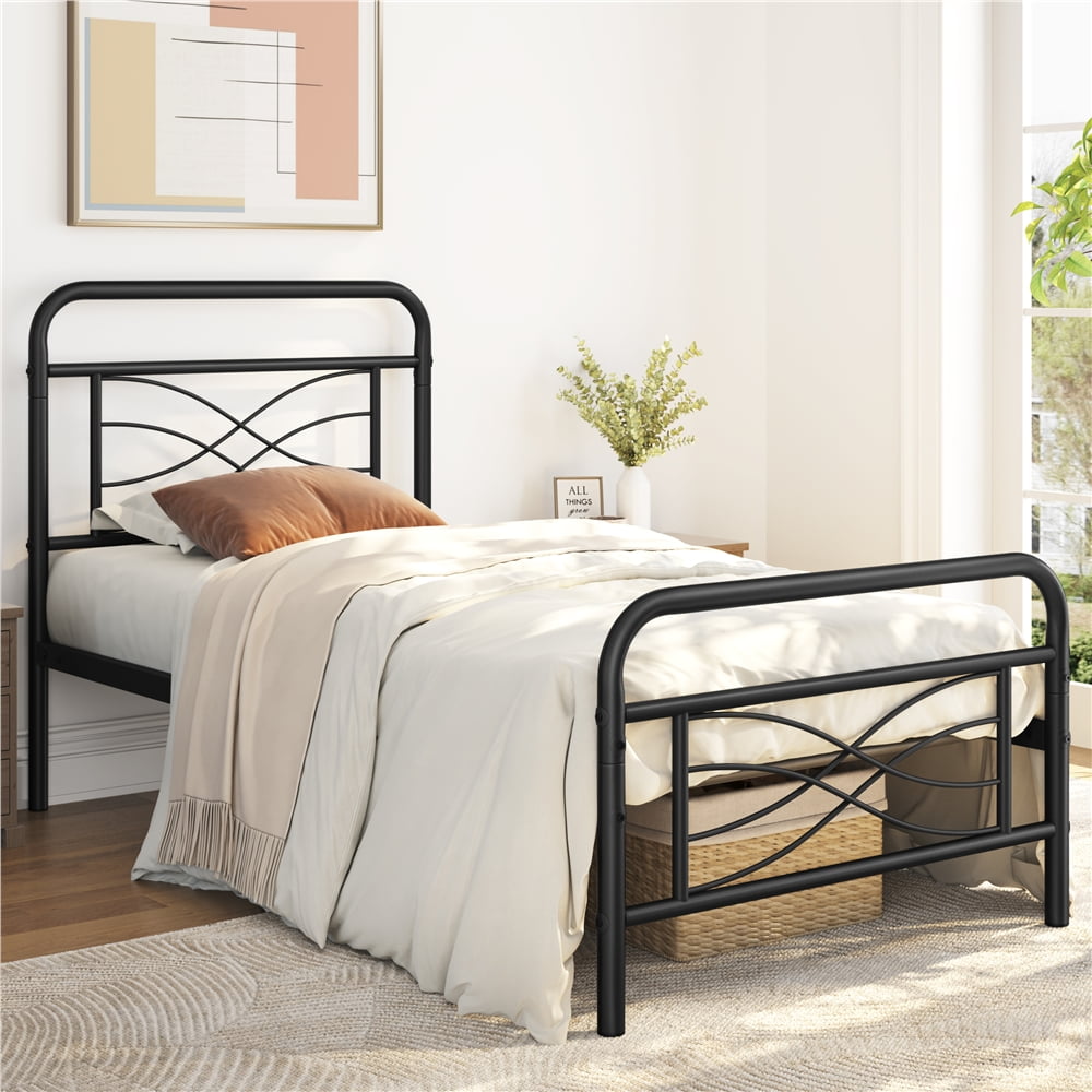 Yaheetech Vintage Metal Bed with Criss-Cross Design, Twin, Black ...