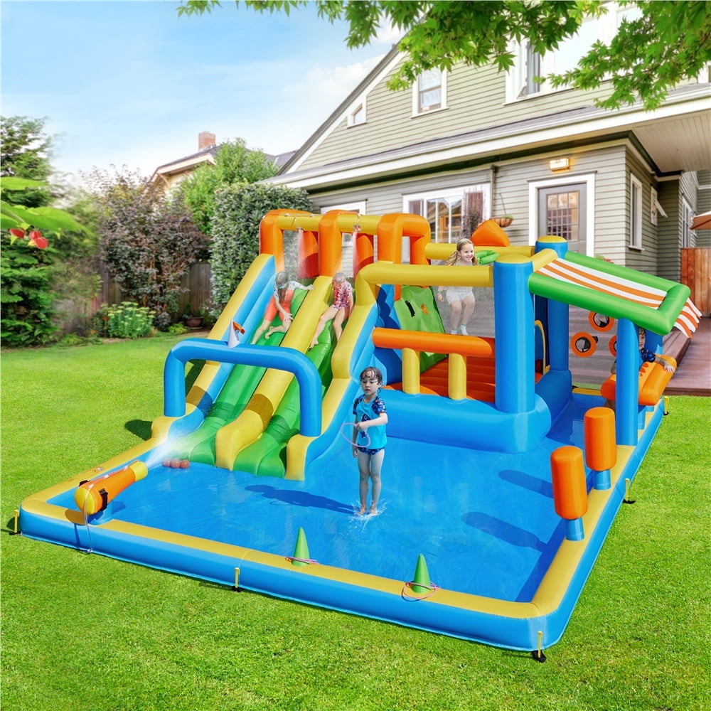 Yaheetech Water Inflatable Bounce House with Slides, Blower, Blue/Orange