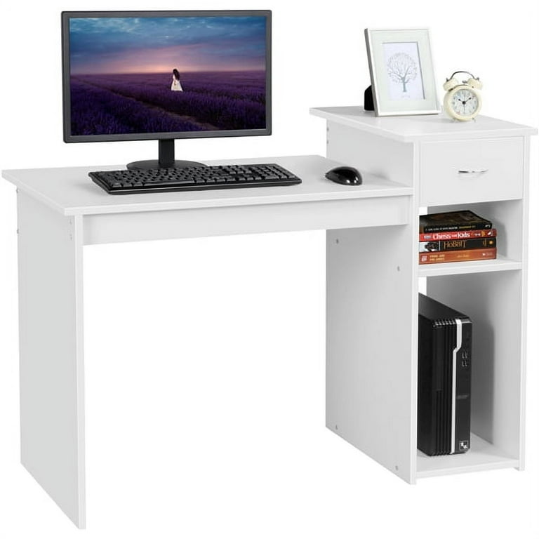 Yaheetech white student computer desk with drawer and shelf home office laptop table study workstation furniture wood heavy duty deals