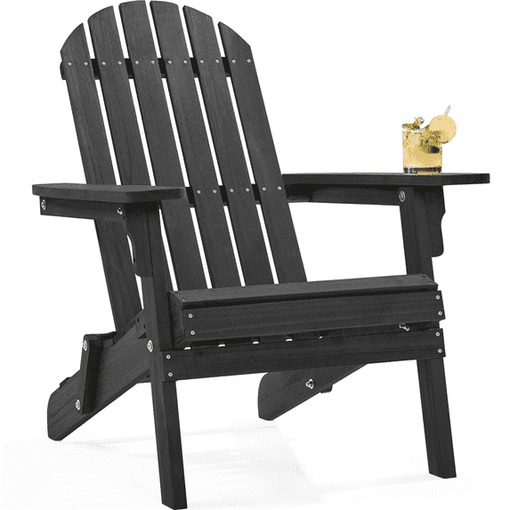 Yaheetech Wood Garden Folding Adirondack Chair,Black