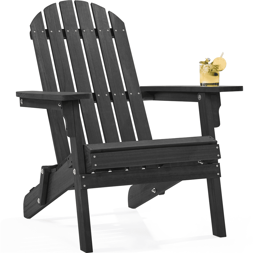 Yaheetech Wood Garden Folding Adirondack Chair,Black