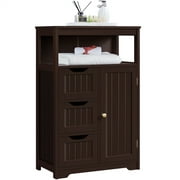 Yaheetech Wooden Bathroom Floor Cabinet Storage Organizer W/ Drawers, Espresso
